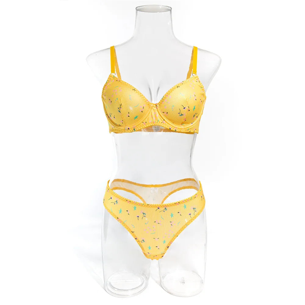 Knitted Lingerie 2 Piece Set Fashion Flower Printing Push Up Bras And Panties Suits Outfits The Clothing Company Sydney
