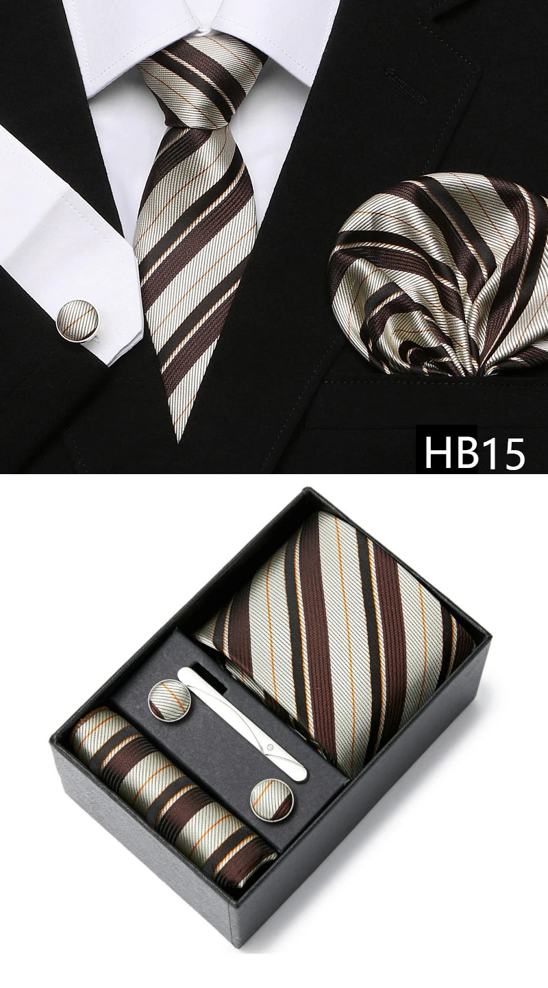 5 piece 7.5 cm Width Tie Sets Black Men's Tie Hankerchiefs Cufflinks clip Box wedding gift handmade Necktie Set The Clothing Company Sydney