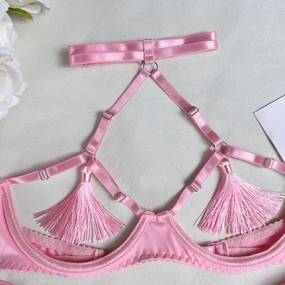 4 Piece Tassel Lingerie Bra Intimate Panties Outfit Sets - The Clothing Company Sydney