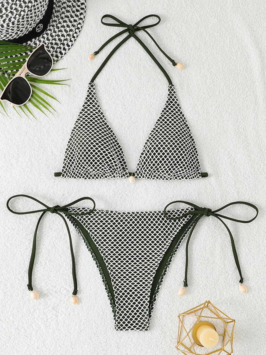 2 Piece Halter String Triangle Bikini Swimwear Mesh Swimsuit Solid Bathers Bathing Swimming Swim Suit Beachwear The Clothing Company Sydney
