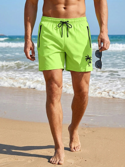Men's Palm Tree Print Board Shorts Summer Casual Beach Mesh Liner Zipper Pockets Quick Dry Swim Trunks Swimwear The Clothing Company Sydney