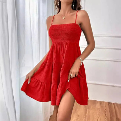 Spaghetti Strap Smocked Bustier Mini Dress Blue Ruffled Tiered Swing Dress Summer Casual Vacation Beach Wear The Clothing Company Sydney