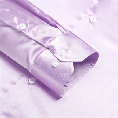 Lilac Mauve Lavender Purple Silk Mens Shirts Luxury Lapel Long Sleeve Dress Shirt