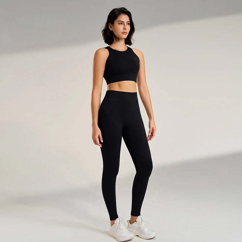 Yoga Matching Outfit Set Women's High Waist Leggings and Top Two Piece Seamless Fitness Exercise Fitness Workout Activewear The Clothing Company Sydney