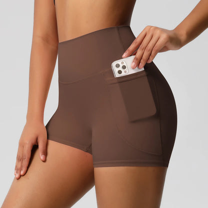 Women's Pocketed Yoga Legging Shorts Squat Proof High Waist Fitness Quick Drying Cycling Workout Gym Shorts