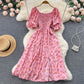 Women's Fashion Romantic Floral Print Split Long Summer Dress Puff Sleeve Party Dress