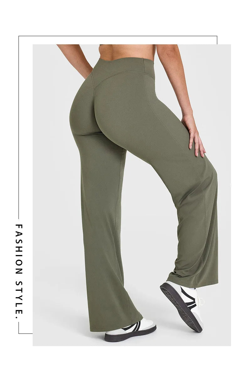 Women's Mid Waist Sport Trousers Wide-Leg Pants Ultra Soft Yoga Pilates Running Gym Pants