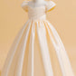 Little Big Girls Elegant Princess Puff Sleeves Satin Flower Girl Wedding Birthday Party Formal Dress