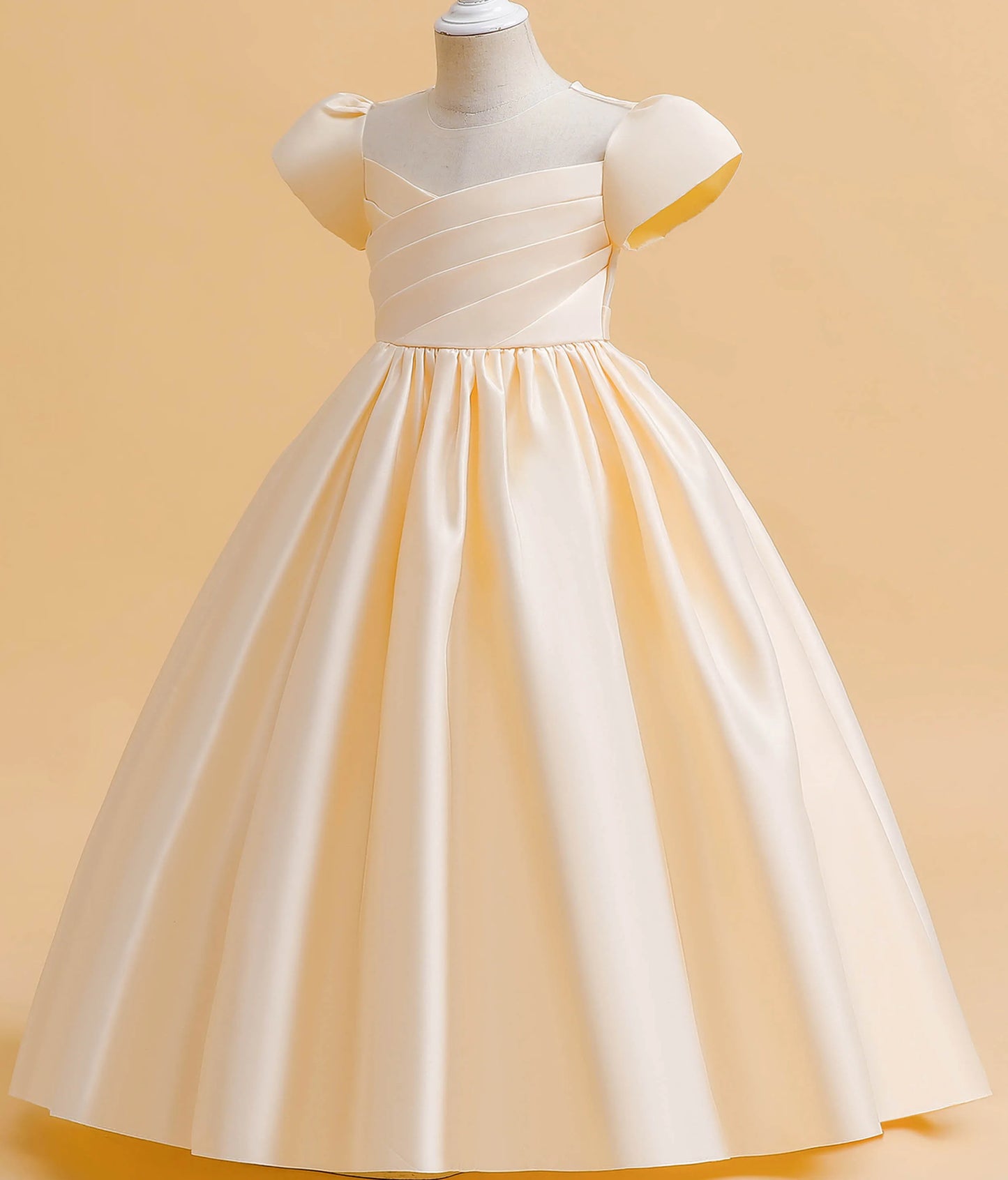 Little Big Girls Elegant Princess Puff Sleeves Satin Flower Girl Wedding Birthday Party Formal Dress