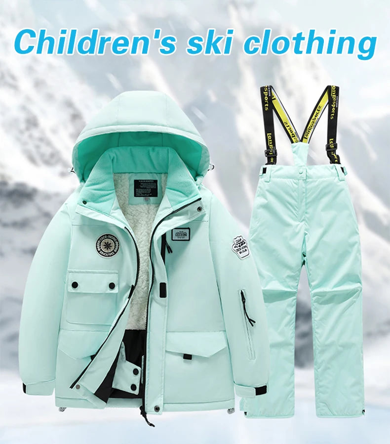 2 Piece Winter Children's skiing suit windproof Jacket and Pants waterproof thick coat for warm Snow Ski Set