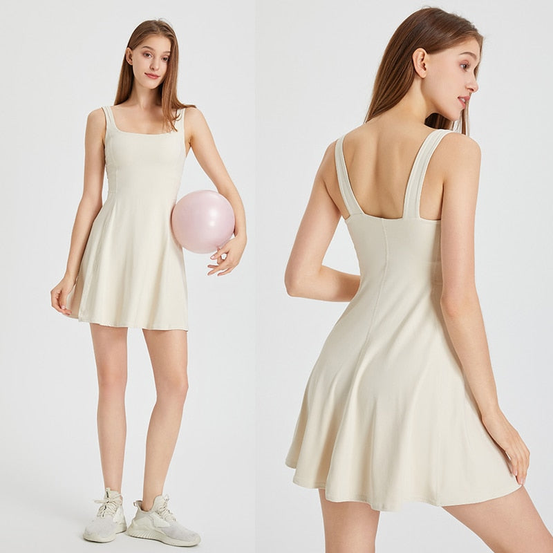 Women's Summer Tennis Netball Golf Dress Fashion Square Neck Pocket Sports Running Dress Breathable Workout Frock With Chest Pads The Clothing Company Sydney