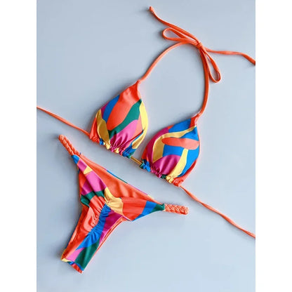 2 Piece Swimwear Leopard Printed Micro Bikini Set Striped Beachwear Summer Swimsuit Two-pieces Thong Bathing Suit