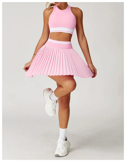 2 Piece Yoga Suit Yoga Sports Women Tennis Fitness Suit Running Sports Short Skirt Yoga Set Workout Set Athletic Wear