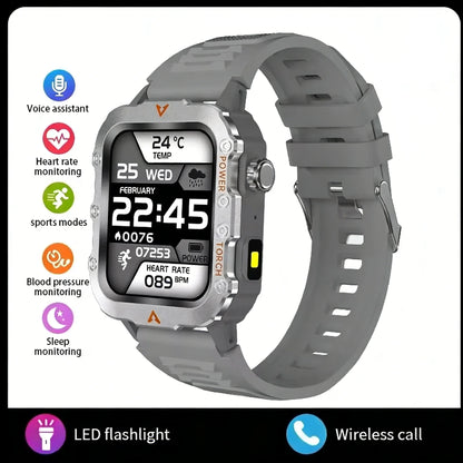 Men's LED smart watch by The Clothing Company Sydney with Bluetooth, voice control, multi-sport modes, and health monitoring features.