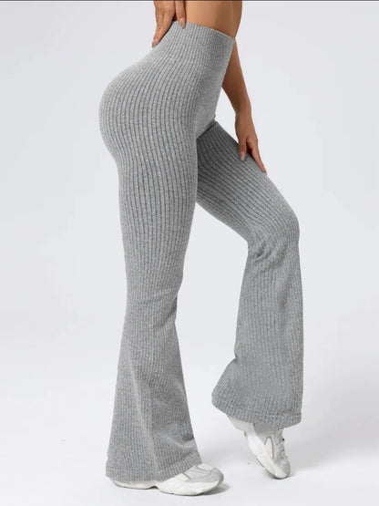 Women's High-Waist Bell Bottom Pants Sporty Tight Fit Comfortable Elastic Wide Leg Pants