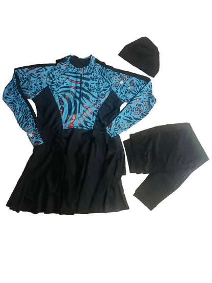 3 Piece Swimwear Women Long Sleeve Swimsuit Long Pants Top Conservative Bathing Suit
