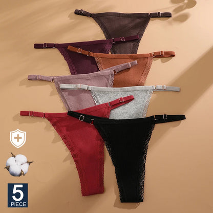 5 Pack G-string Panties Cotton Women's Underwear  Adjustable Waist Pantys Bikini Thongs Lingerie The Clothing Company Sydney