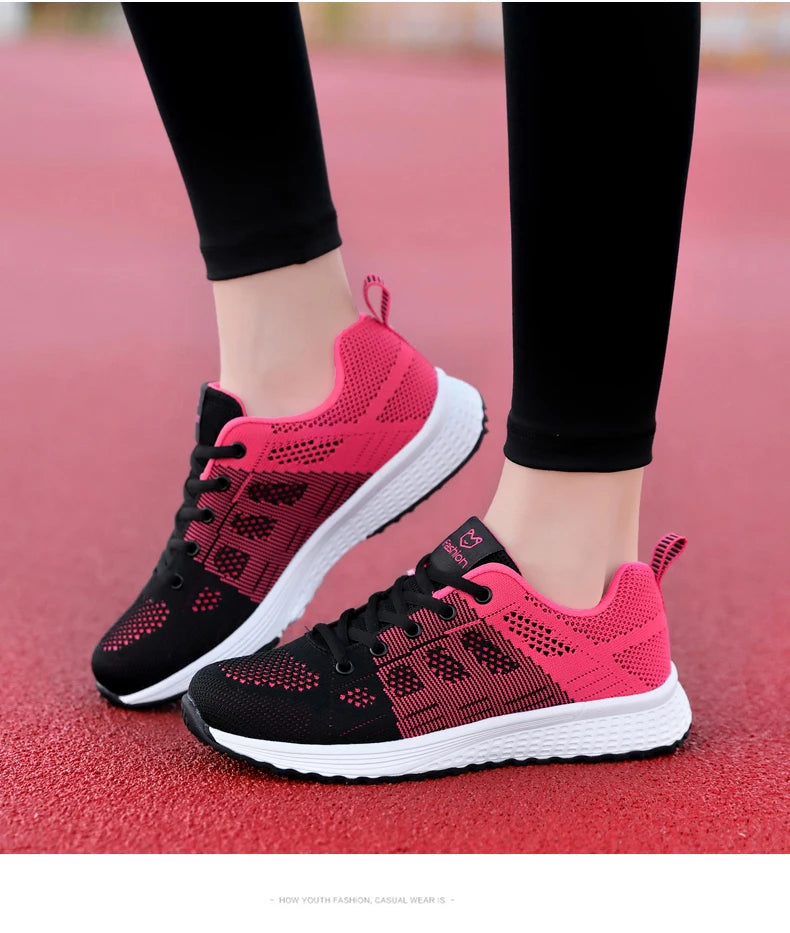 Women's Vulcanized Shoes Platform Casual Sneakers Shoes Flats Mesh Breathable Running Summer Sports Tennis Shoes