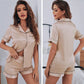 Womens Satin Pajamas Set Short Sleeve Two piece Pj Sets Sleepwear Loungewear Button-Down Pyjama Set The Clothing Company Sydney