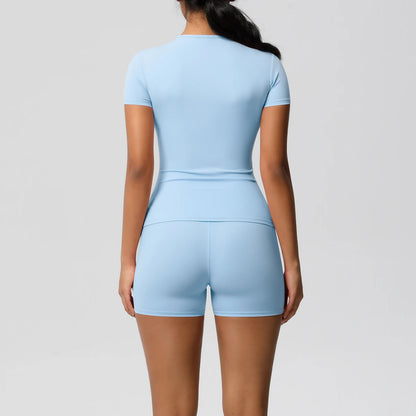 Workout Sportswear 2 Piece Piece Female Yoga Shirt Push Up Workout Clothes Outdoors Sport  High Waist  Fitness Sport Shorts