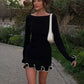 Autumn Knitted Mini Contrast Color Slim Sweater Dress Elegant Party  Long Sleeve Dress