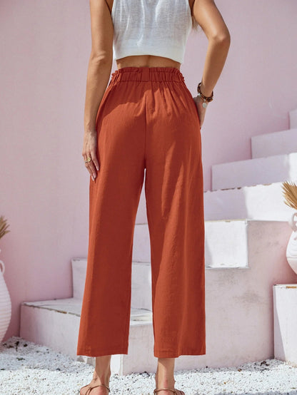 Women's Cotton Linen Loose Wide Leg Pants Summer Female High Elastic Waist Button Casual Streetwear Trousers The Clothing Company Sydney