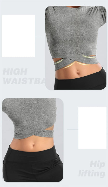 Long Sleeve Midriff Yoga Tops Sports Fitness Crop Top Gym Shirts Slim Fit Running Tank Tops Criss Cross Top The Clothing Company Sydney