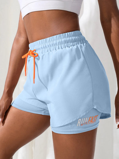 Women's High Rise Yoga Shorts With Elastic Running Shorts Two Pieces Pants With Inside Layer