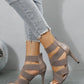 Khaki Beige Thin High Heels Women Summer Elastic Band Dress Party Wedding Shoe Back Zip Gladiator Sandals