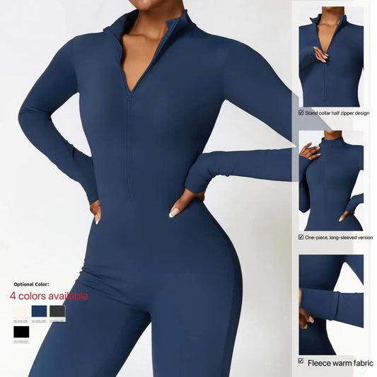 Women's One-piece Yoga Pants Short/Long-sleeved Warm ski Overalls Outerwear High Elastic Cycling Bodybuilding Bodysuit