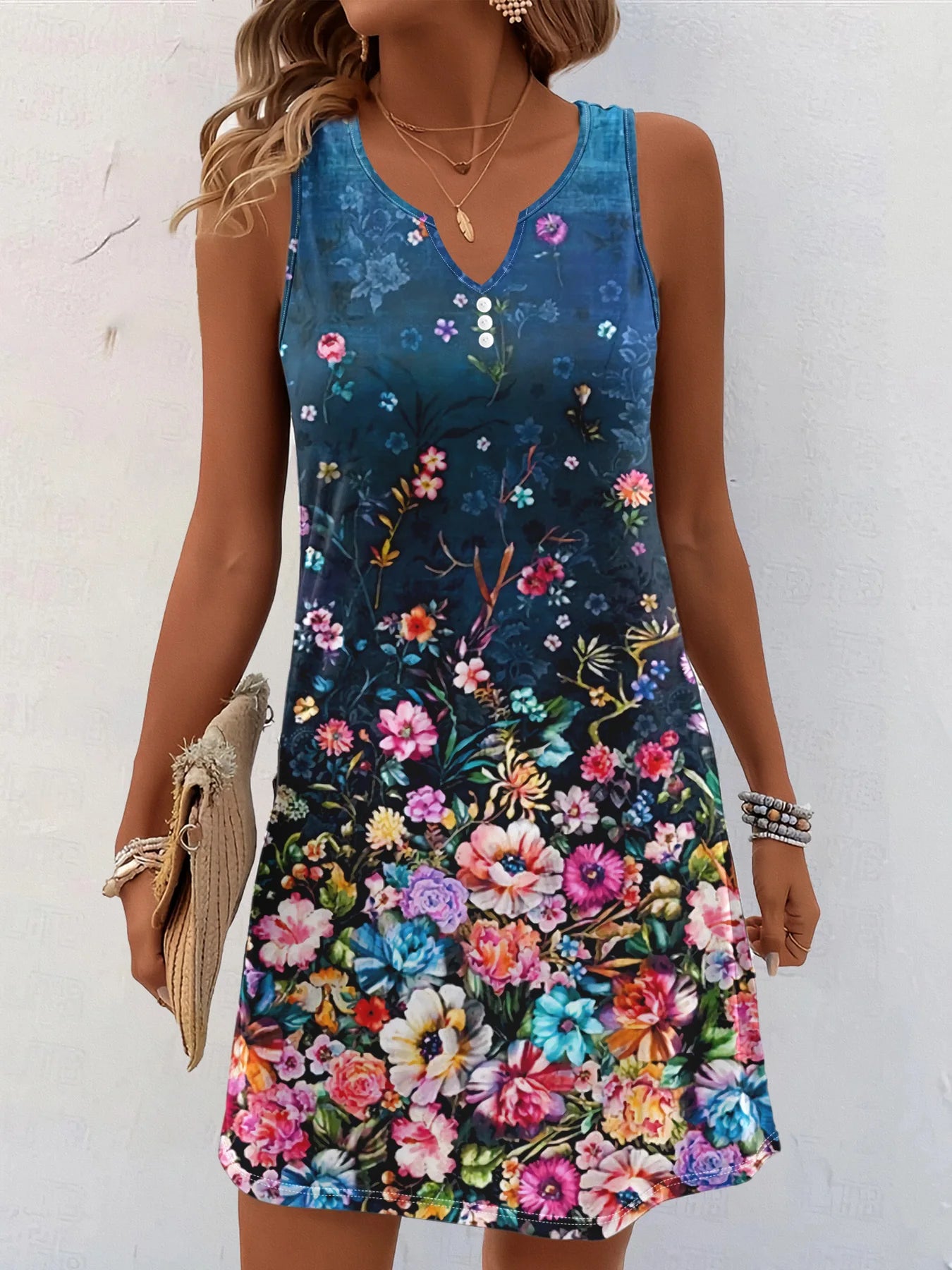 Women's Sleeveless V-neck Button-up Print Casual Summer Dress The Clothing Company Sydney