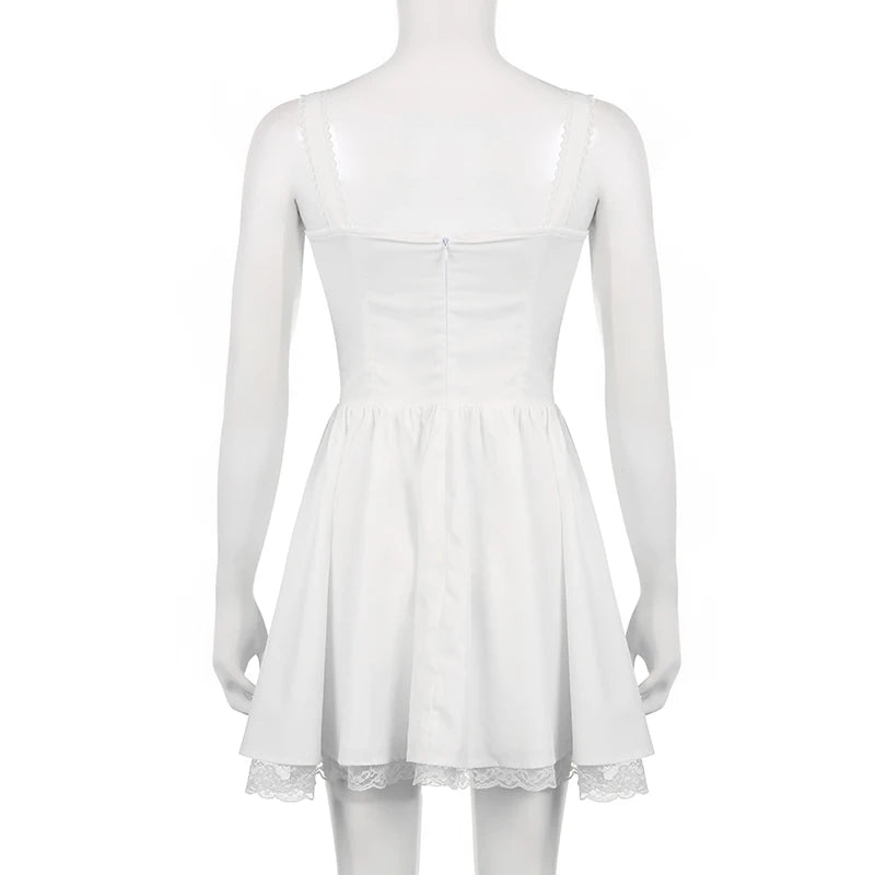 Lace Panel A-line Dress White Coquette Party Holiday Sleeveless Mini Corset Elegant Dress The Clothing Company Sydney