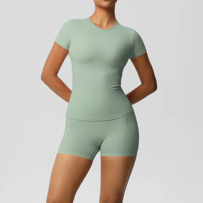 Workout Sportswear 2 Piece Piece Female Yoga Shirt Push Up Workout Clothes Outdoors Sport  High Waist  Fitness Sport Shorts