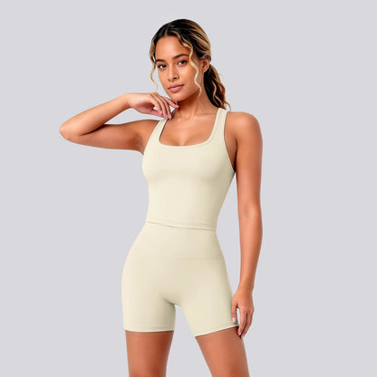 2 Piece Women's Breathable Workout Top I-shaped Vest  Push Up Quick-Dry Summer Yoga Shorts Matching Set