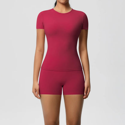 2 Piece Quick-Drying Gym Leggings Set Summer Short Sleeve Breathable Stretchy Yoga Slim Fitness Active Top Women's Cycling Bike Shorts The Clothing Company Sydney