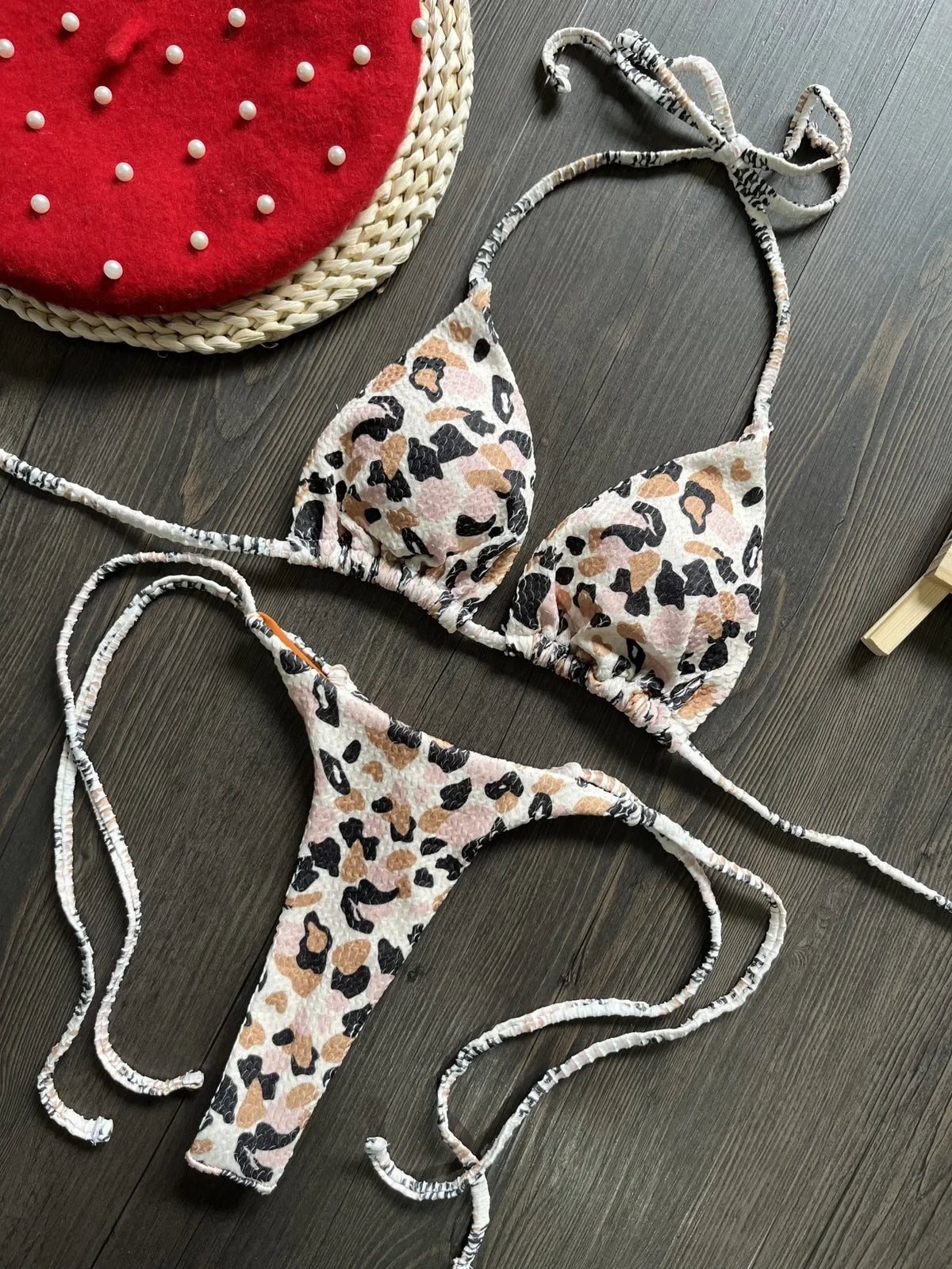 2 Piece Swimwear Leopard Printed Micro Bikini Set Striped Beachwear Summer Swimsuit Two-pieces Thong Bathing Suit