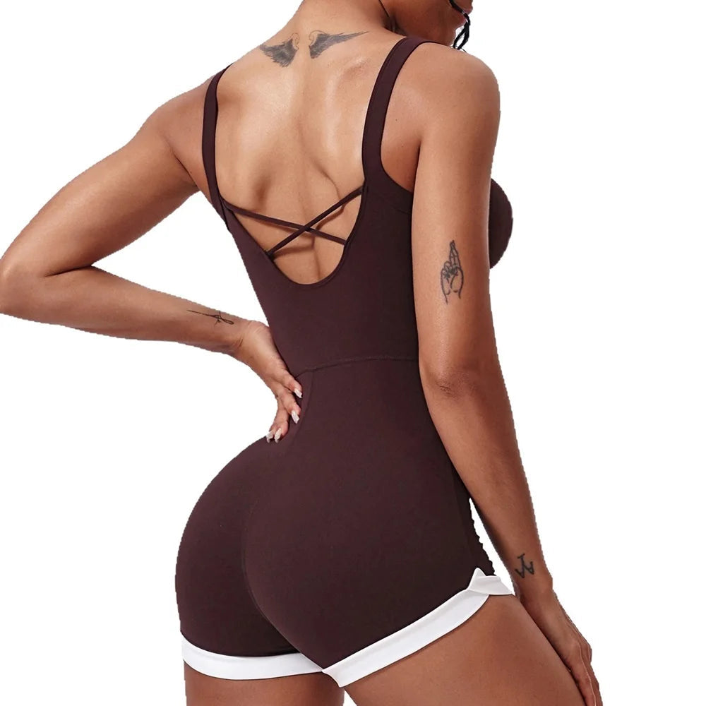Women's Brown Yoga Jumpsuit Sports One Piece Suit Gym Fitness Bodysuit Workout Romper Overall Sportswear The Clothing Company Sydney