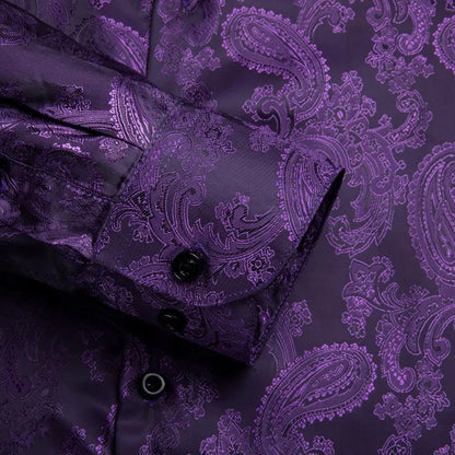 Lilac Mauve Lavender Purple Silk Mens Shirts Luxury Lapel Long Sleeve Dress Shirt