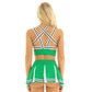 Women's Cheerleading Uniform Cosplay Set Backless Crop Top Mini Pleated Skirt Carnival Party Halloween Costume