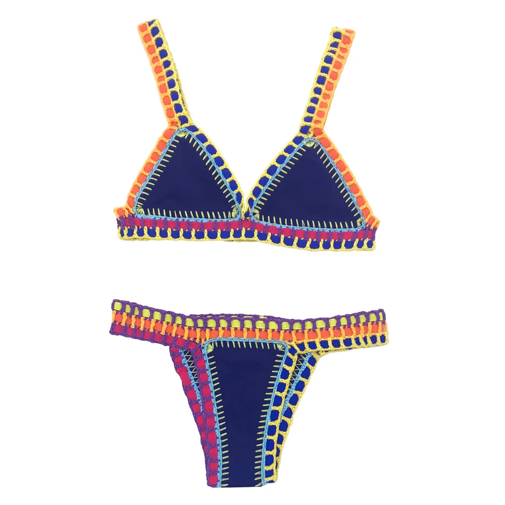 2 Piece Red Swimwear Green Bathing Suit Pink Swimsuit Handmade Navy Crochet Swimsuit Bikini Set