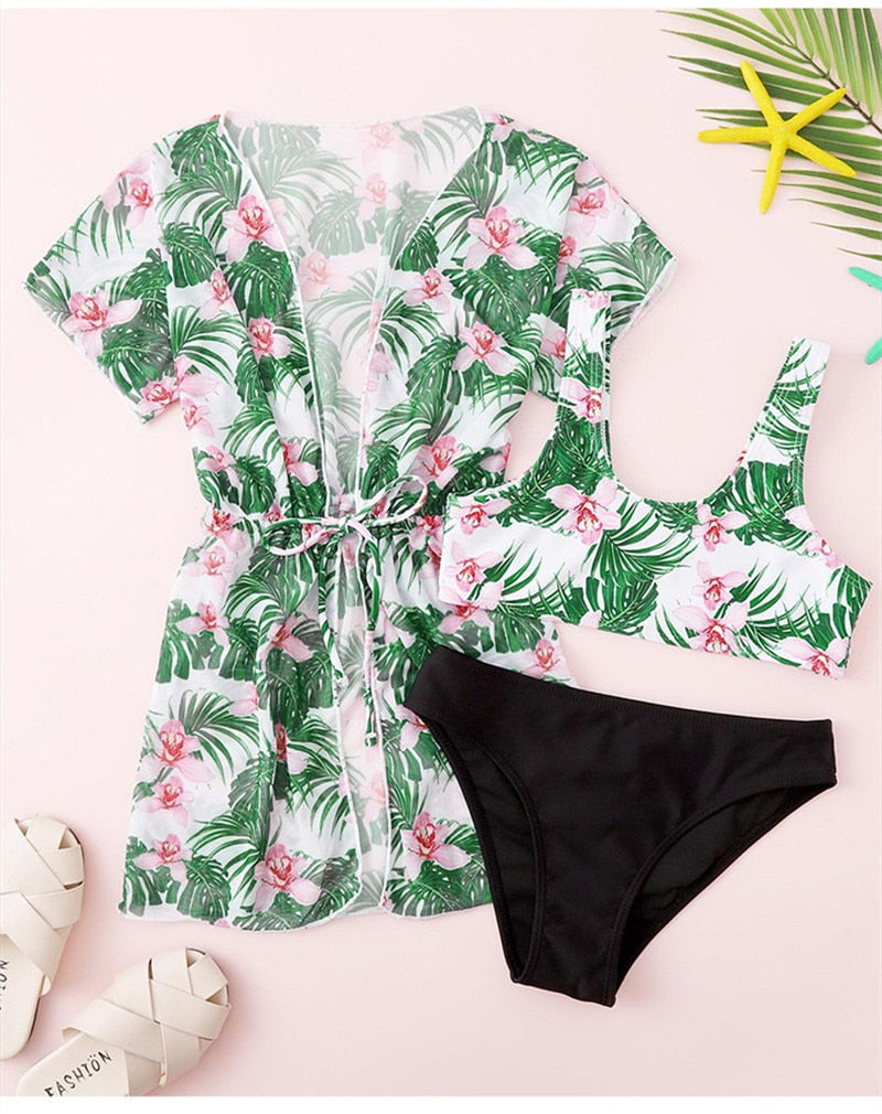 Flower Print Girls Swimwear Kids Children 3 Piece Swimsuit Cover Up Set Teens Swimming Suit The Clothing Company Sydney