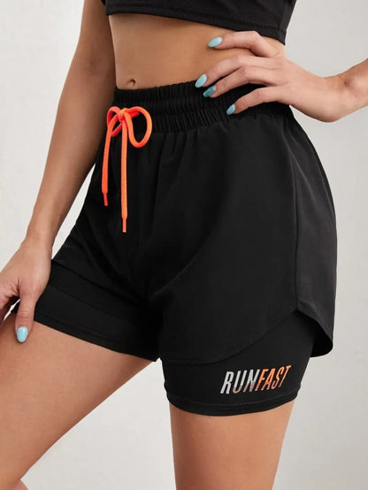 Women's High Rise Yoga Shorts With Elastic Running Shorts Two Pieces Pants With Inside Layer