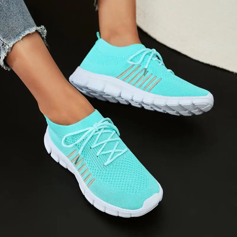 Mesh Breathable Soft Sole Sneakers Lightweight Non-Slip Running Walking Casual Lace Up Flats Shoes