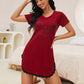 Summer Sleepwear Women Lace Hem Nightdress V-neck Short Sleeve Pajamas Nighties Nightgown Nightwear Side Split Skirt