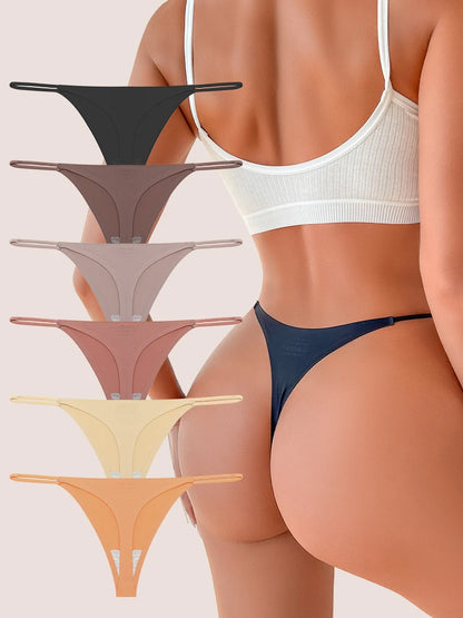 6 pack seamless thong panties, thin strap low waist high stretch ladies T-back briefs lingerie