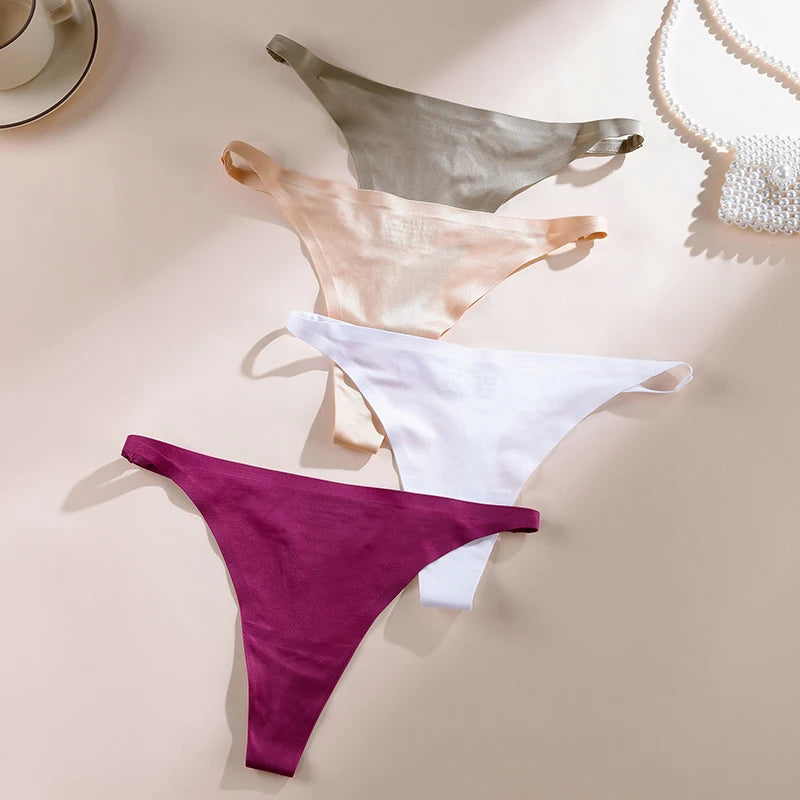 Ice silk thong women's panties, seamless G-string brief with T-back design.
