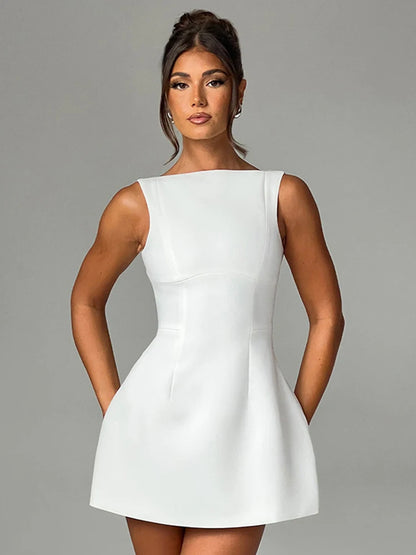 Womens Fashion Summer Short Backless wedding Party Elegant Casual White Slip Sundress Sleeveless Dress The Clothing Company Sydney