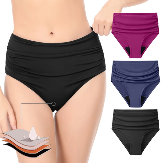 4-Layer Leak Proof Period Swimwear Bikini Bottoms Absorbent Beachwear Panties Plus Size Menstrual Swimsuit