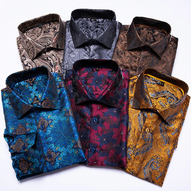 Men's Shirts Paisley Floral Silk Gold Long Sleeve Business Party Wedding Dress Shirts The Clothing Company Sydney