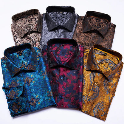 Men's Shirts Paisley Floral Silk Gold Long Sleeve Business Party Wedding Dress Shirts The Clothing Company Sydney